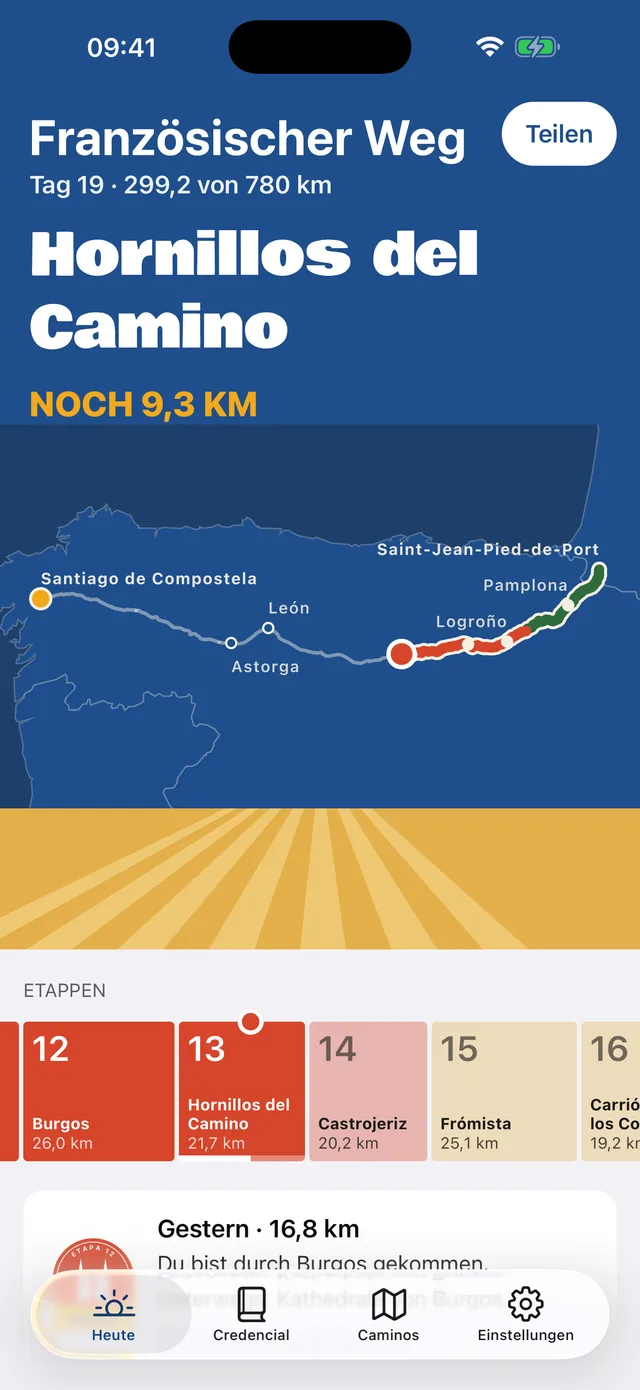 Heute in Camino at Home: Tag 19 auf dem Französischen Weg, noch 9,3 km bis Hornillos del Camino.