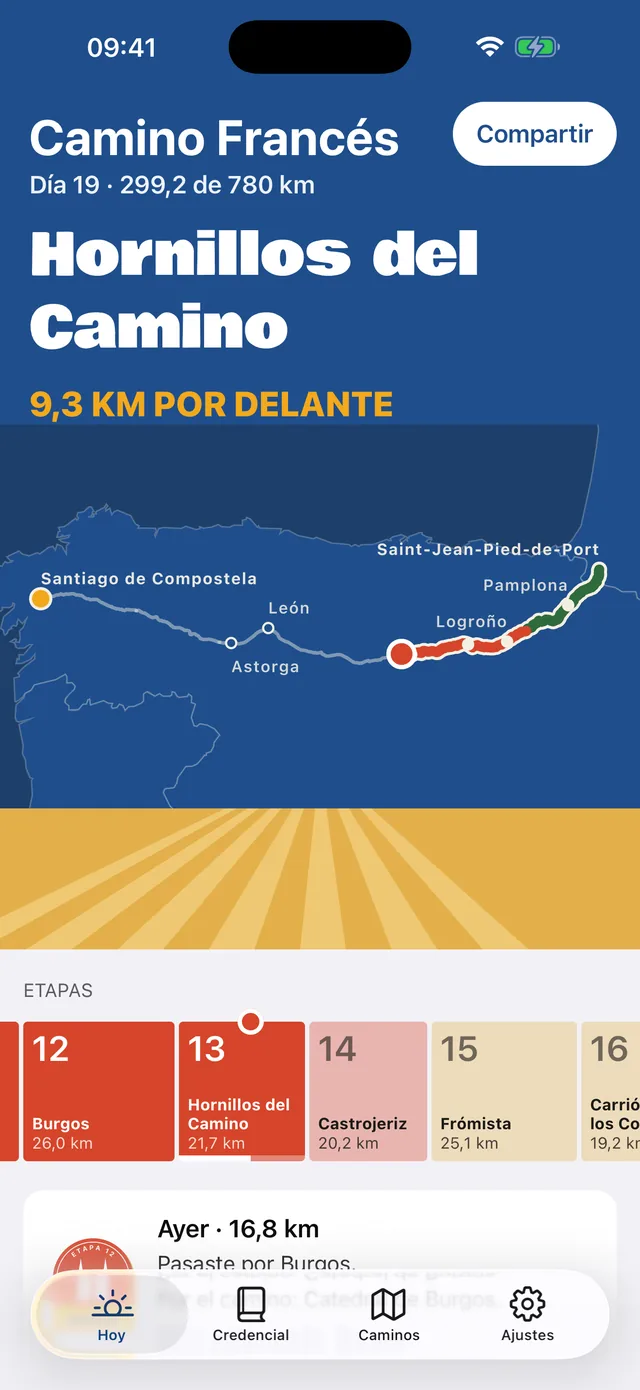 Hoy en Camino at Home: día 19 del Camino Francés, faltan 9,3 km para Hornillos del Camino.